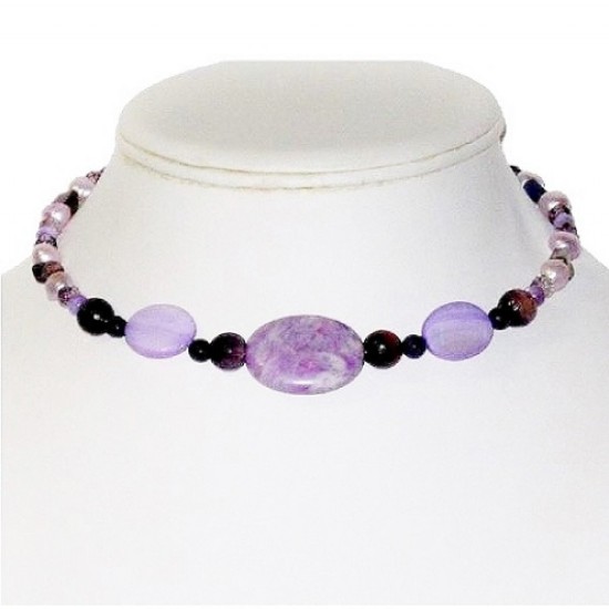 Purple Choker with Semi-Precious Stones and Mother-of-Pearl