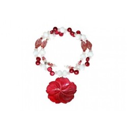 Raspberry and White Choker with Flower Pendant