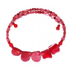 Raspberry and Watermelon Choker with Mother-of-Pearl Center