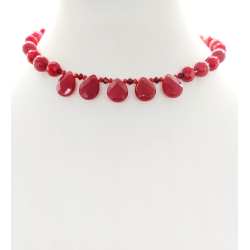 Red Jade and Quartz Teardrop Choker