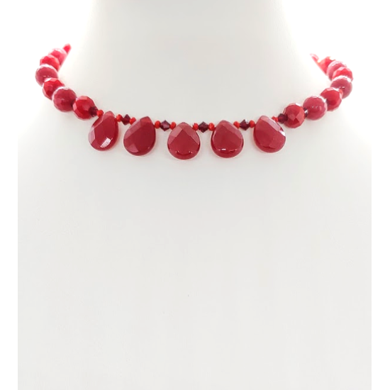 Red Jade and Quartz Teardrop Choker