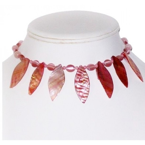 Pink Mother-of-Pearl Leaf Choker
