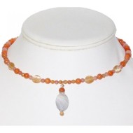 Peach and Salmon Choker with Agate Pendant