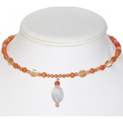 Peach and Salmon Choker with Agate Pendant