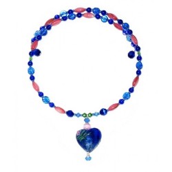 Sapphire, Royal Blue, Green and Pink Choker with Heart Pendant