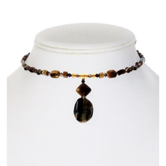 Tiger Eye Choker with Faceted Drop Pendant