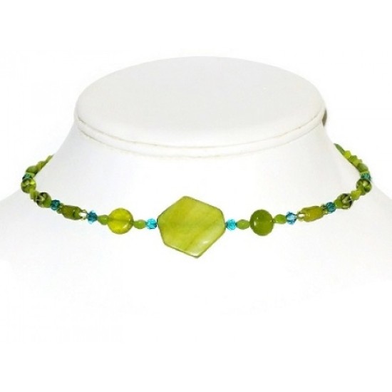 Olive Green, Chartreuse and Teal Choker