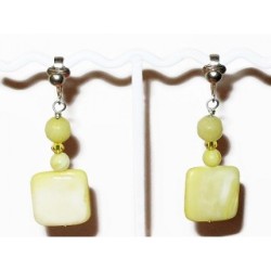 Yellow Jade, Crystal and Mother-of-Pearl Clip On Earrings
