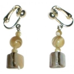 Beige Mother-of-Pearl Clip-On Earrings