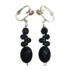 Black Clip-On Earrings with Zig Zag Beads