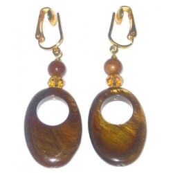 Brown Mother-of-Pearl and Champagne Crystal Clip On Earrings