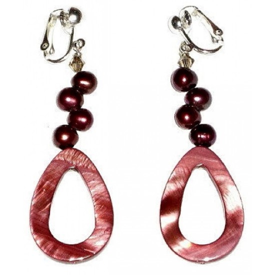 Burgundy Mother-of-Pearl Teardrop Earrings