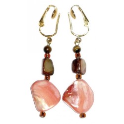 Coral and Brown Clip-On Earrings