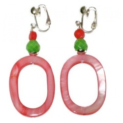 Coral and Green Oval Clip-on Earrings