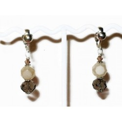 Cream and Root Beer Brown Clip On Earrings