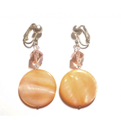 Peach Round Mother-of-Pearl Clip On Earrings