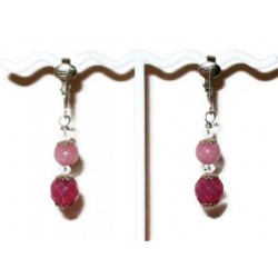 Pink Jade and Crystal Clip Pierced-Look On Earrings