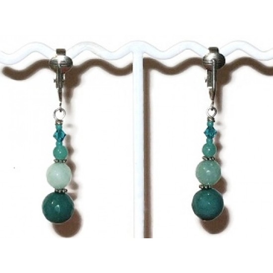 Teal and Aqua Pierced-Look Clip On Earrings