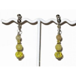 Banana and Lemon Yellow Jade and Crystal Adjustable Clip On Earrings