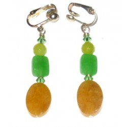 Yellow Jade and Green Faceted Quartz Clip On Earrings with Crystals