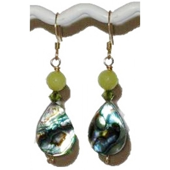 Light Apple Green and Abalone Briolette Earrings