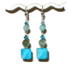 Island Blue, Cyan Turquoise and Aqua Dangle Earrings