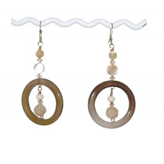 Cream, Beige and Brown Agate Hoop Earrings