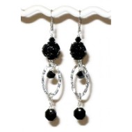 Black Flower Sterling Silver Dangle Earrings