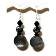 Gray Mother-of-Pearl and Black Earrings with Jasper Beads