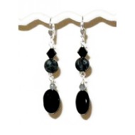 Black and Gray Earrings with Jasper Beads