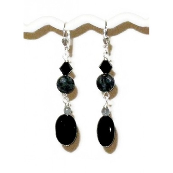 Black and Gray Earrings with Jasper Beads