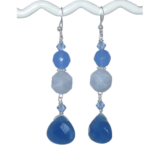 Blue Dangle Earrings with Briolette Beads