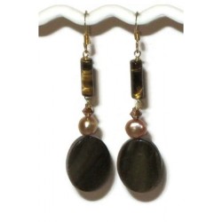 Brown and Champagne Earrings with Tiger Eye Beads