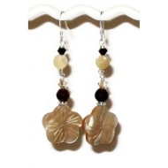 Beige and Dark Brown Flower Earrings