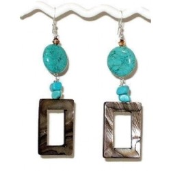 Turquoise and Brown Mother-of-Pearl Earrings