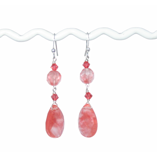 Cherry Quartz Earrings with Faceted Briolette Beads