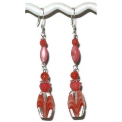 Coral, Pink and Clear Dangle Earrings