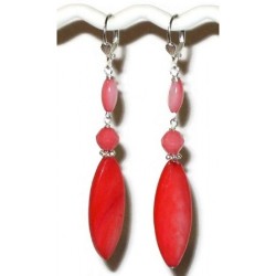 Coral Earrings with Marquise-Shaped Mother-of-Pearl Beads