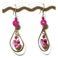 Fuchsia and Gold-Filled Teardrop Hoop Earrings