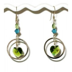 Olive Green,Teal Crystal and Peridot Gold Filled Earrings