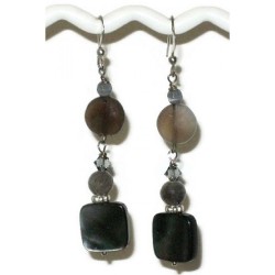 Gray Botswana and Black Lip Shell Earrings