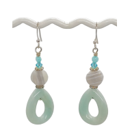 Mint Green, White and Gray Earrings with Teardrop Beads