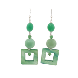 Faceted Green Jade and Mother-of-Pearl Earrings