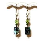 Green Earrings with Abalone Beads