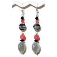 Coral, Grey and Black Dangle Earrings