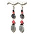 Black, Gray Jasper and Coral Beaded Semi-Precious Earrings 