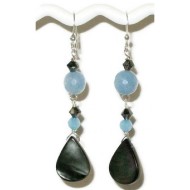 Pale Blue and Grey Dangle Earrings with Mother-of-Pearl Teardrops