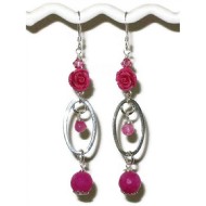 Hot Pink Sterling Silver Earrings with Carved Flowers