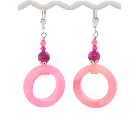 Hot Pink, Plum and Fuchsia Hoop Earrings