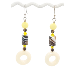Banana Yellow, White and Brown Earrings with Donut Beads